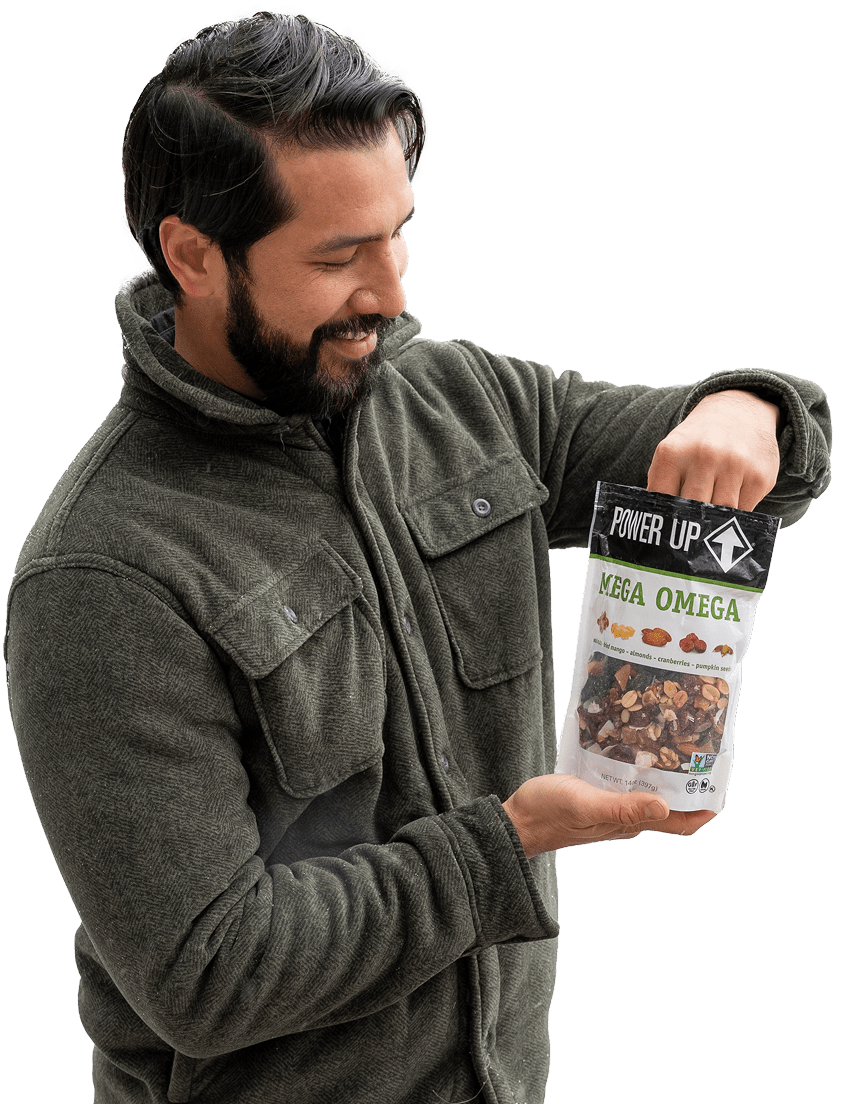 Man eating Power Up Premium Trail Mix